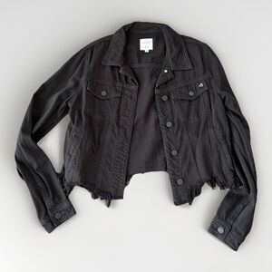HIDDEN Black Denim Jean Jacket Size M Raw Hem
